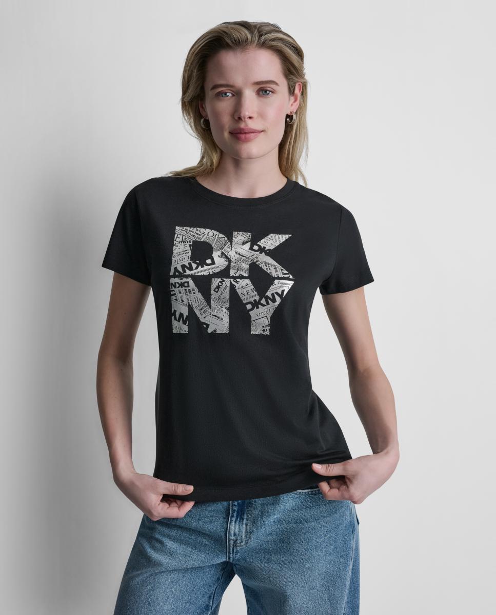 Camiseta de mujer de manga corta y cuello redondo con logotipo impreso - Dkny Jeans - Blanco Blanco-1