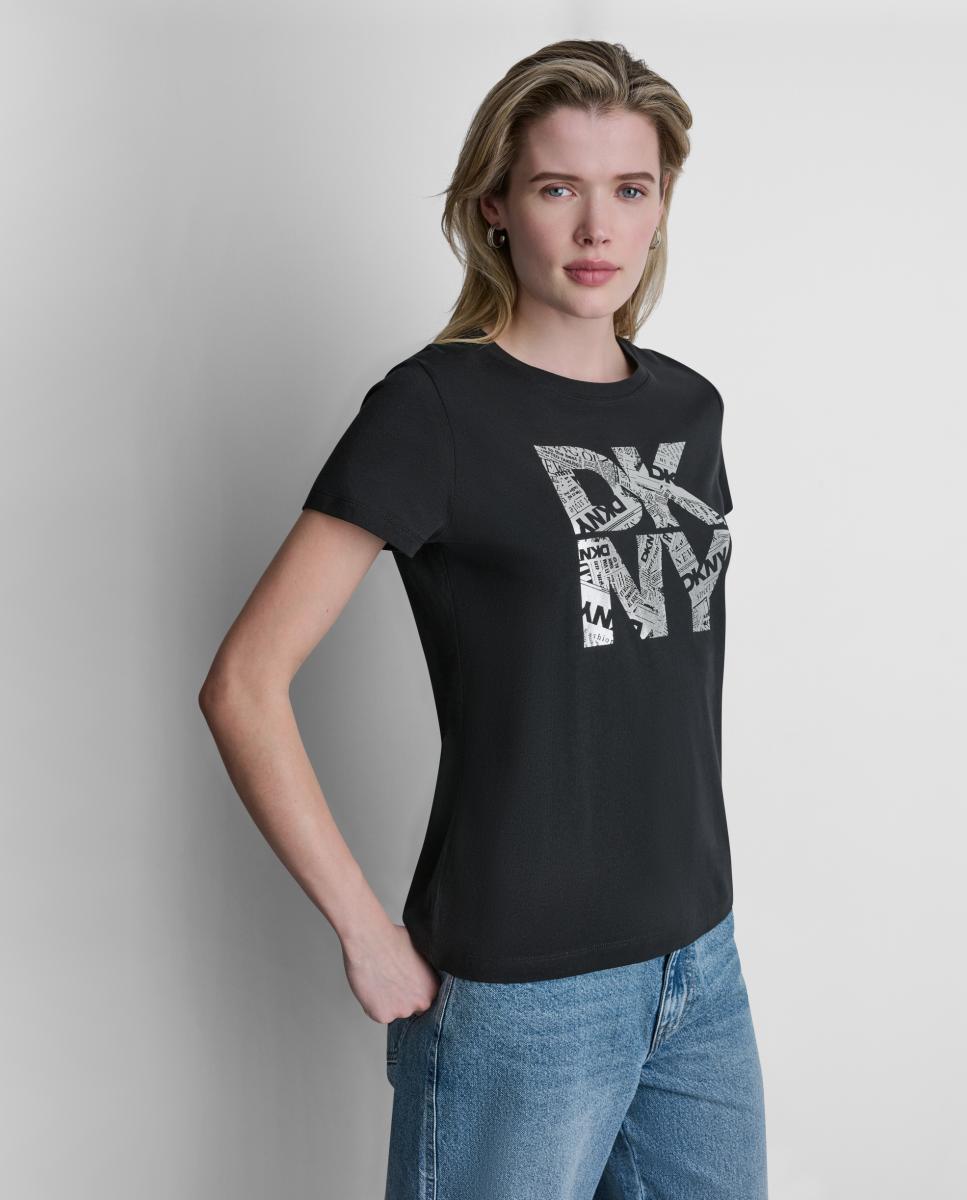 Camiseta de mujer de manga corta y cuello redondo con logotipo impreso - Dkny Jeans - Blanco Blanco-2