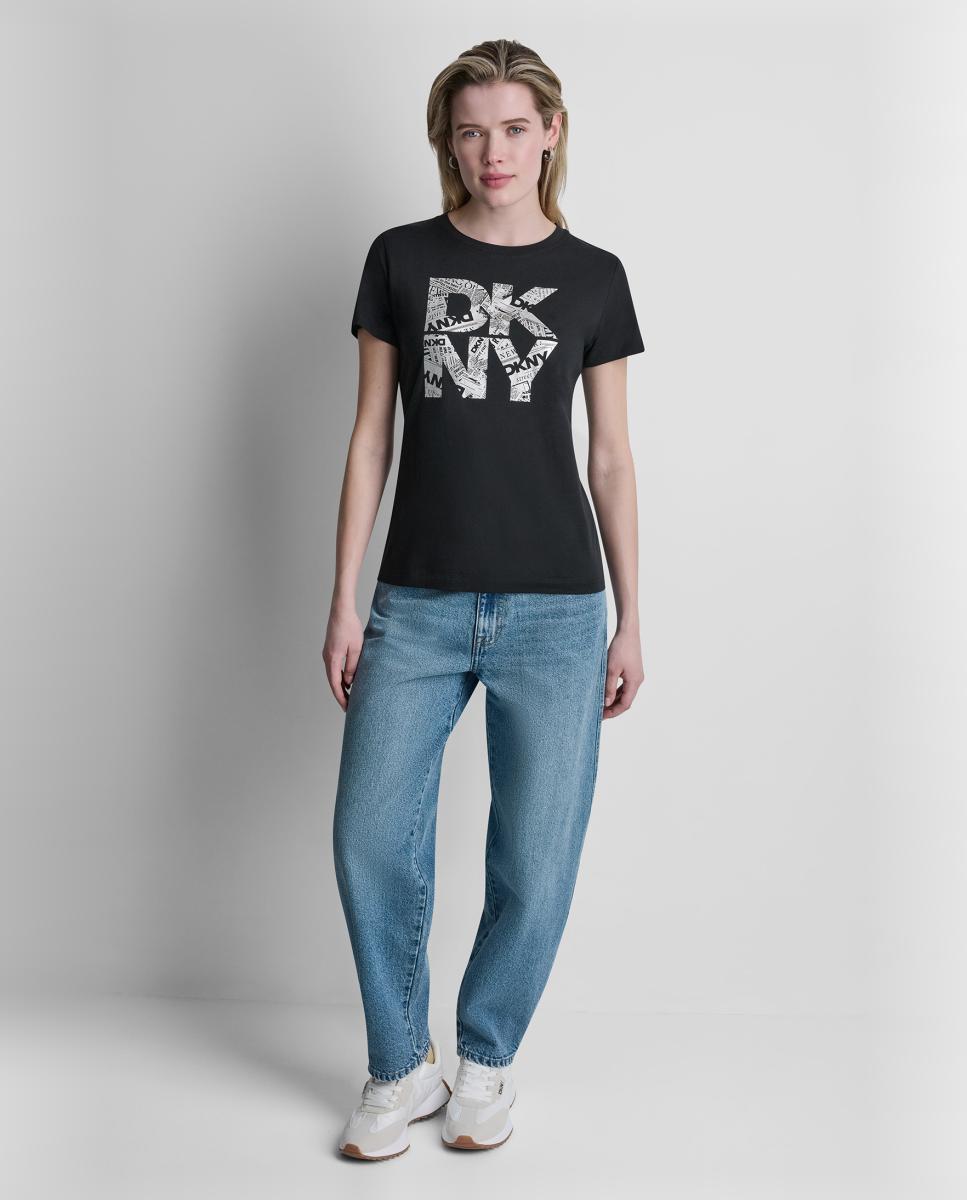 Camiseta de mujer de manga corta y cuello redondo con logotipo impreso - Dkny Jeans - Blanco Blanco-4
