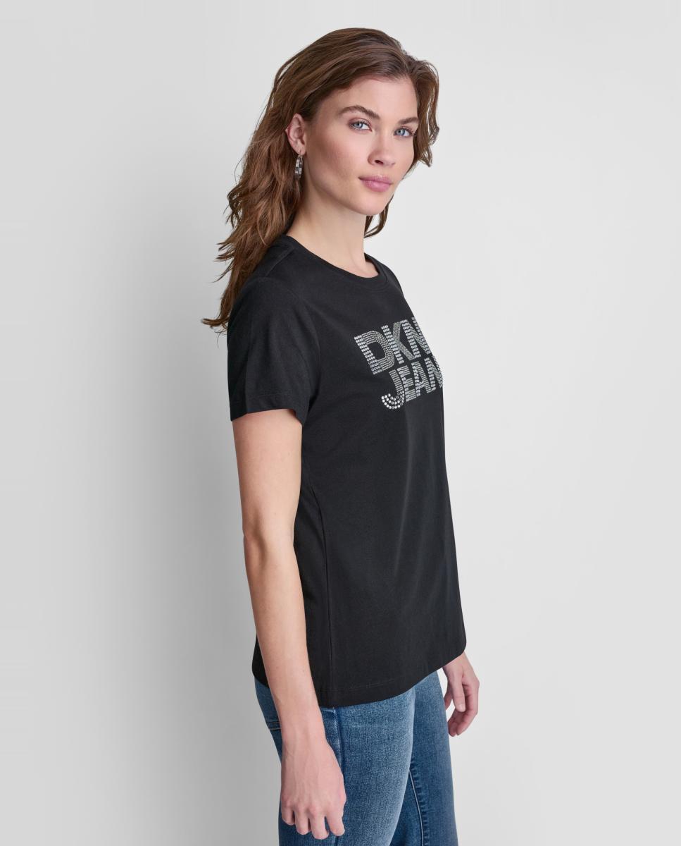 Camiseta de mujer de manga corta y cuello redondo con logotipo de tachuelas - Dkny Jeans - Negro Negro-2