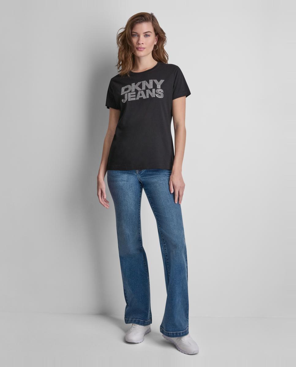 Camiseta de mujer de manga corta y cuello redondo con logotipo de tachuelas - Dkny Jeans - Negro Negro-4