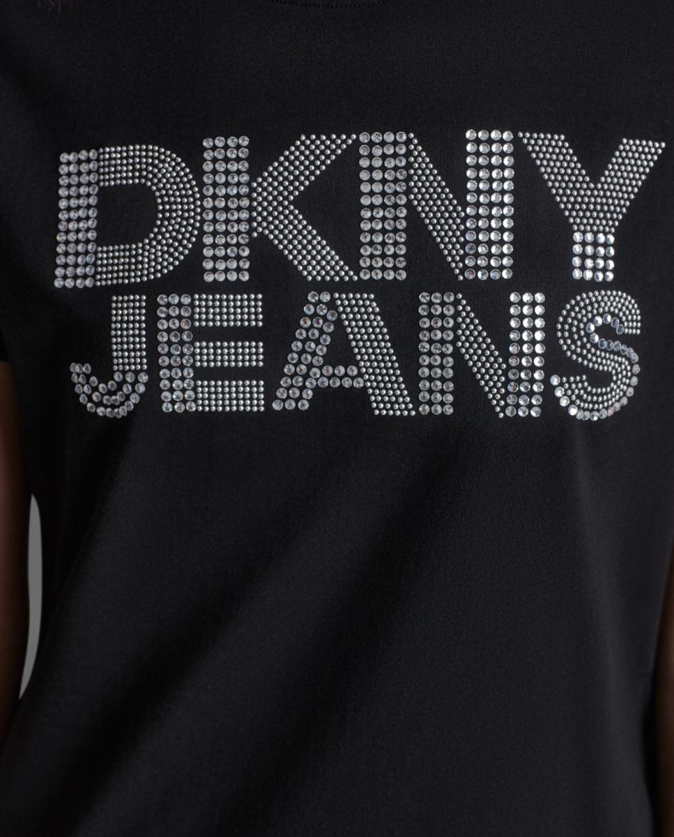 Camiseta de mujer de manga corta y cuello redondo con logotipo de tachuelas - Dkny Jeans - Negro Negro-5