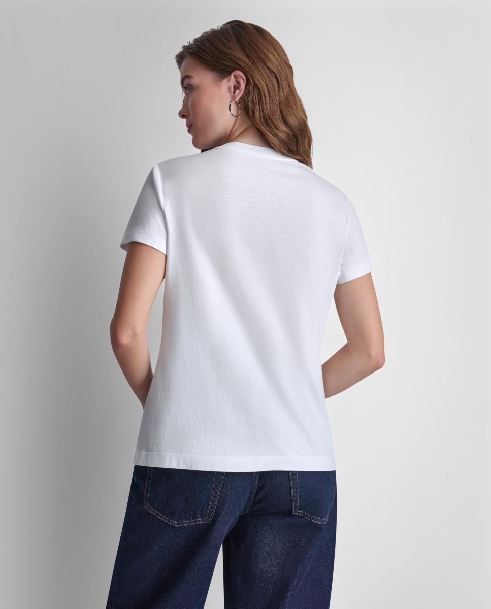 Camiseta de mujer de manga corta y cuello redondo con logotipo de tachuelas - Dkny Jeans - Blanco Blanco-2