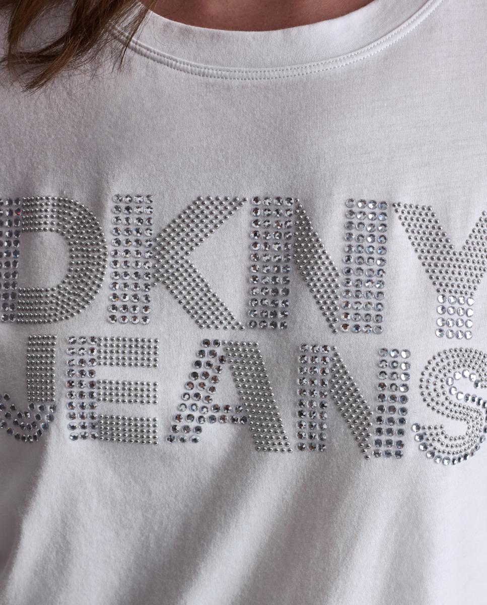 Camiseta de mujer de manga corta y cuello redondo con logotipo de tachuelas - Dkny Jeans - Blanco Blanco-4