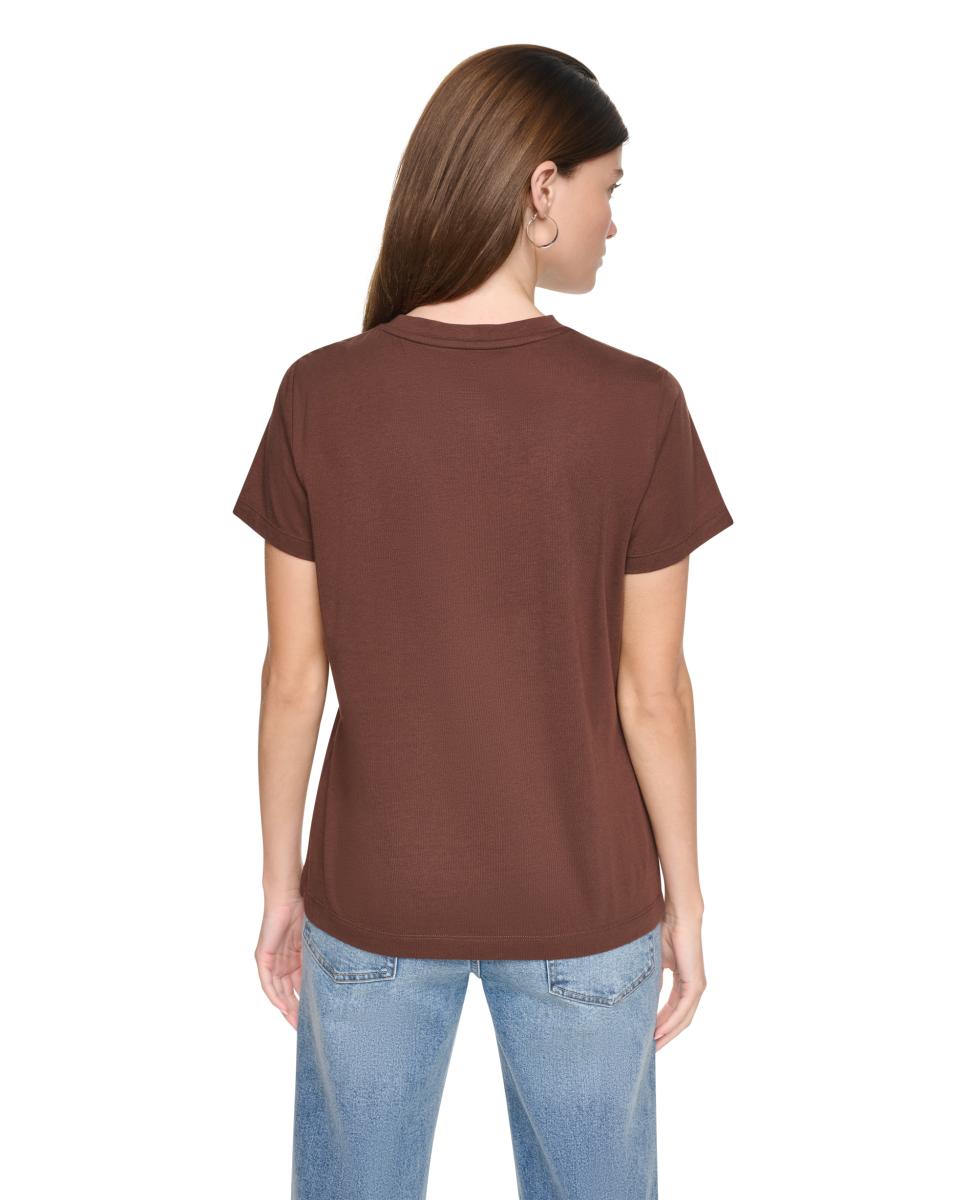T-shirt de Manga Curta e Decote Redondo com Logótipo em Contraste Castanho-escuro-2