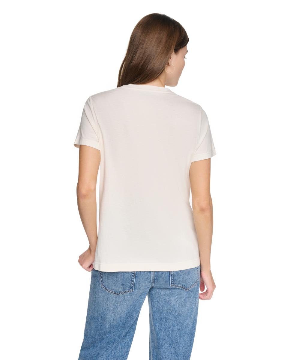 T-shirt de Manga Curta e Decote Redondo com Logótipo em Contraste Bege-3
