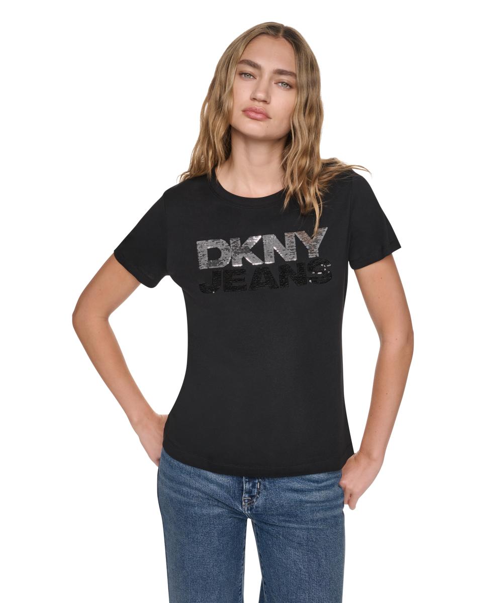 Imagem 0 de T-shirt de Manga Curta e Decote Redondo com Logótipo de Lantejoulas em Contraste