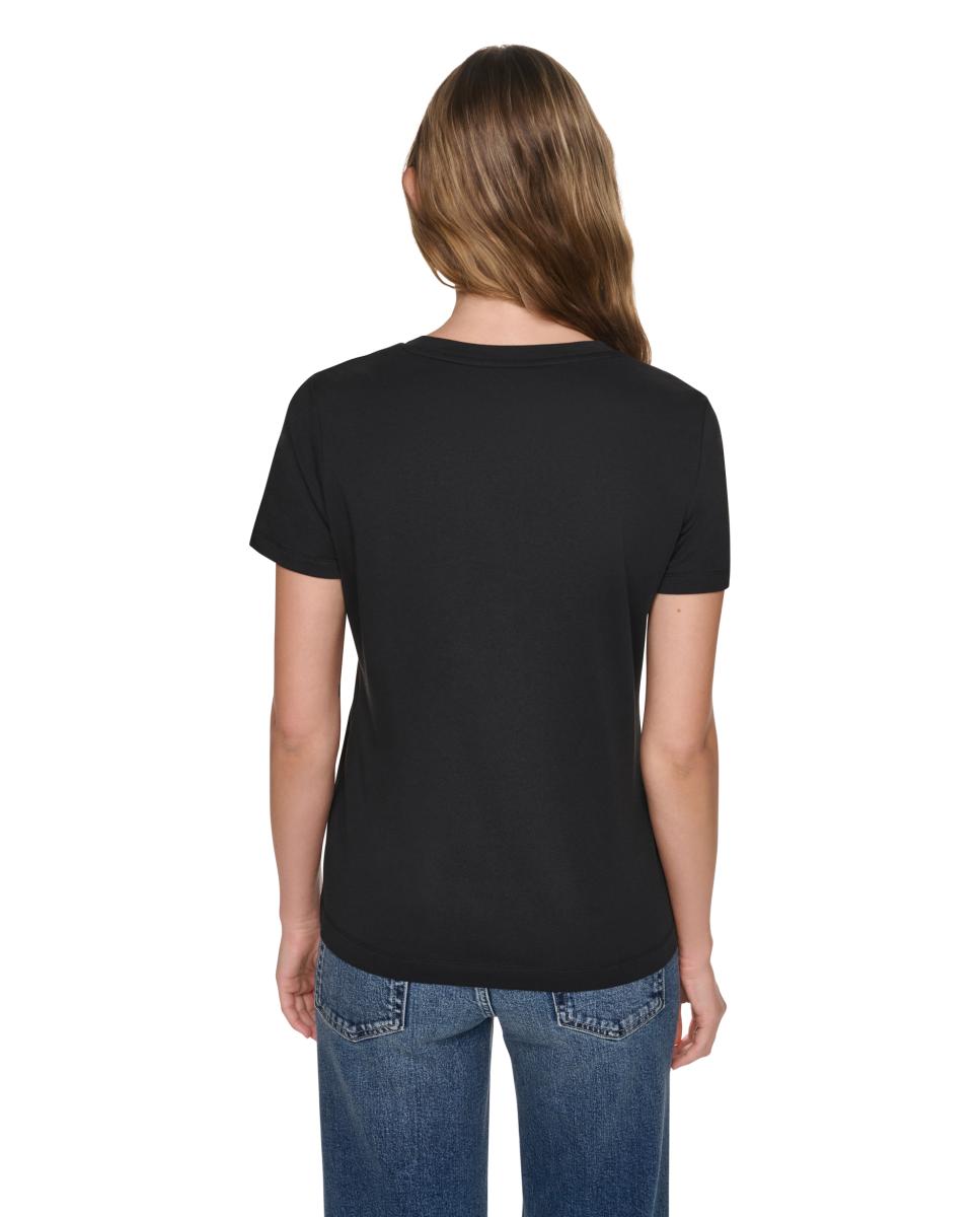 T-shirt de Manga Curta e Decote Redondo com Logótipo de Lantejoulas em Contraste Preto-3