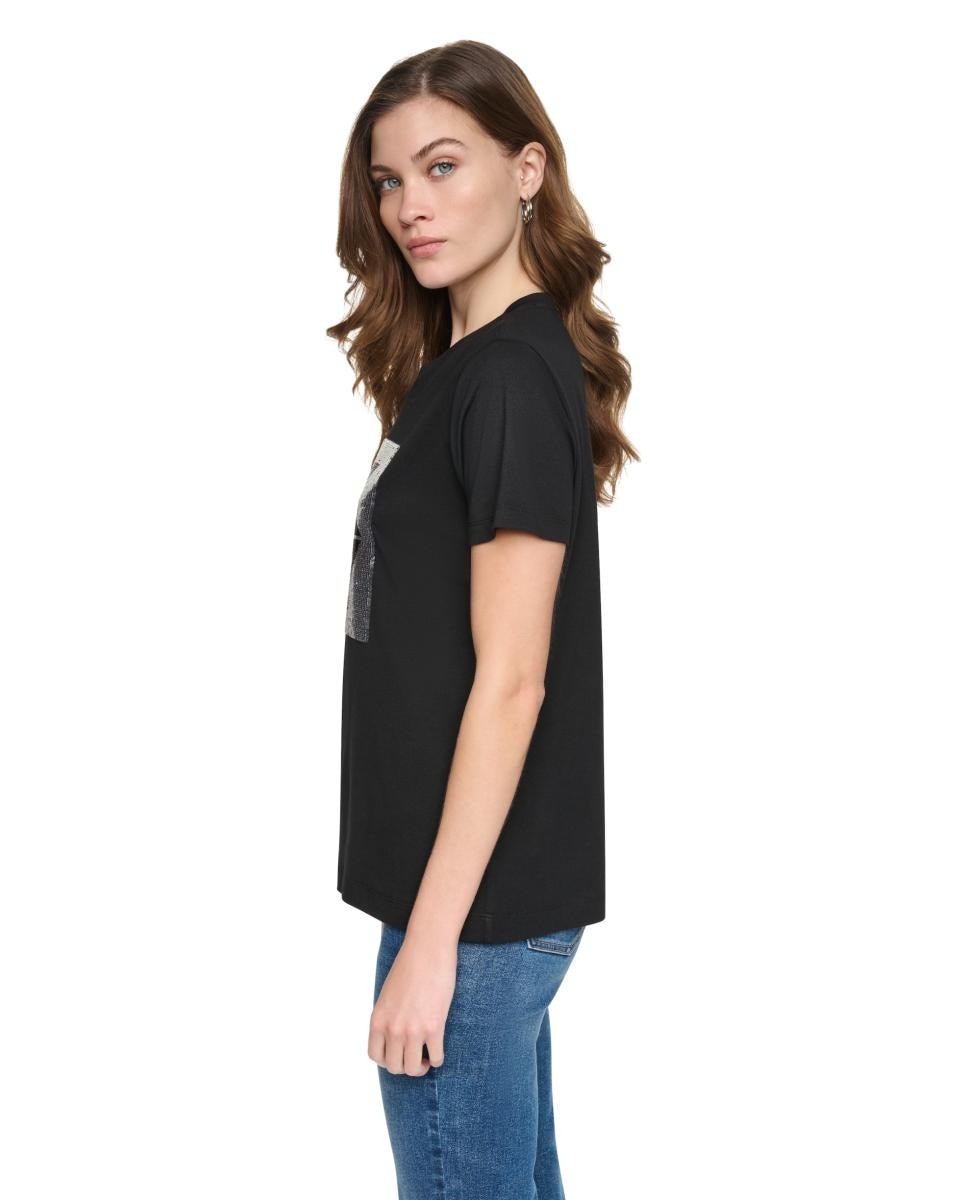 T-shirt de Manga Curta e Decote Redondo com Logótipo de Lantejoulas Multiposições Preto-2