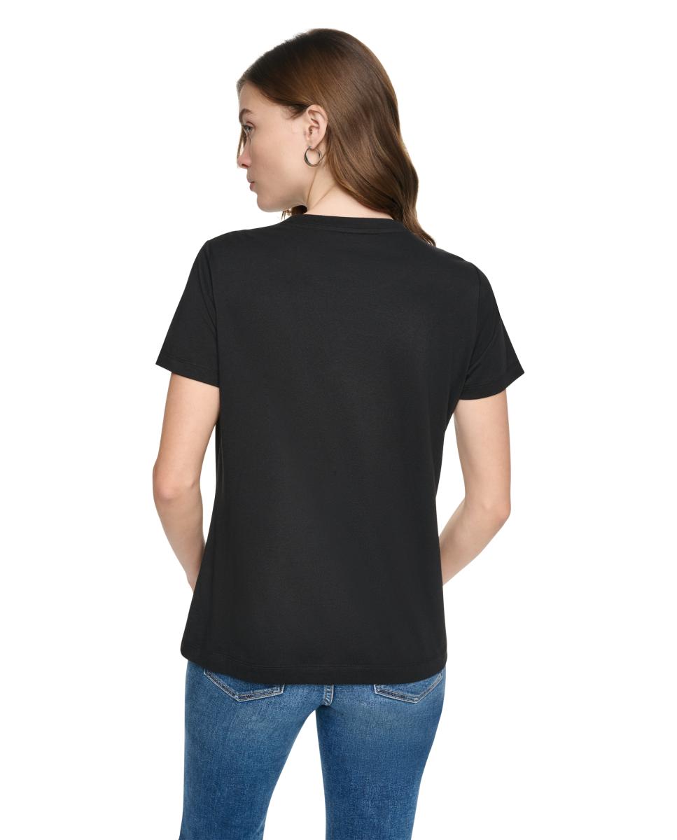T-shirt de Manga Curta e Decote Redondo com Logótipo de Lantejoulas Multiposições Preto-3