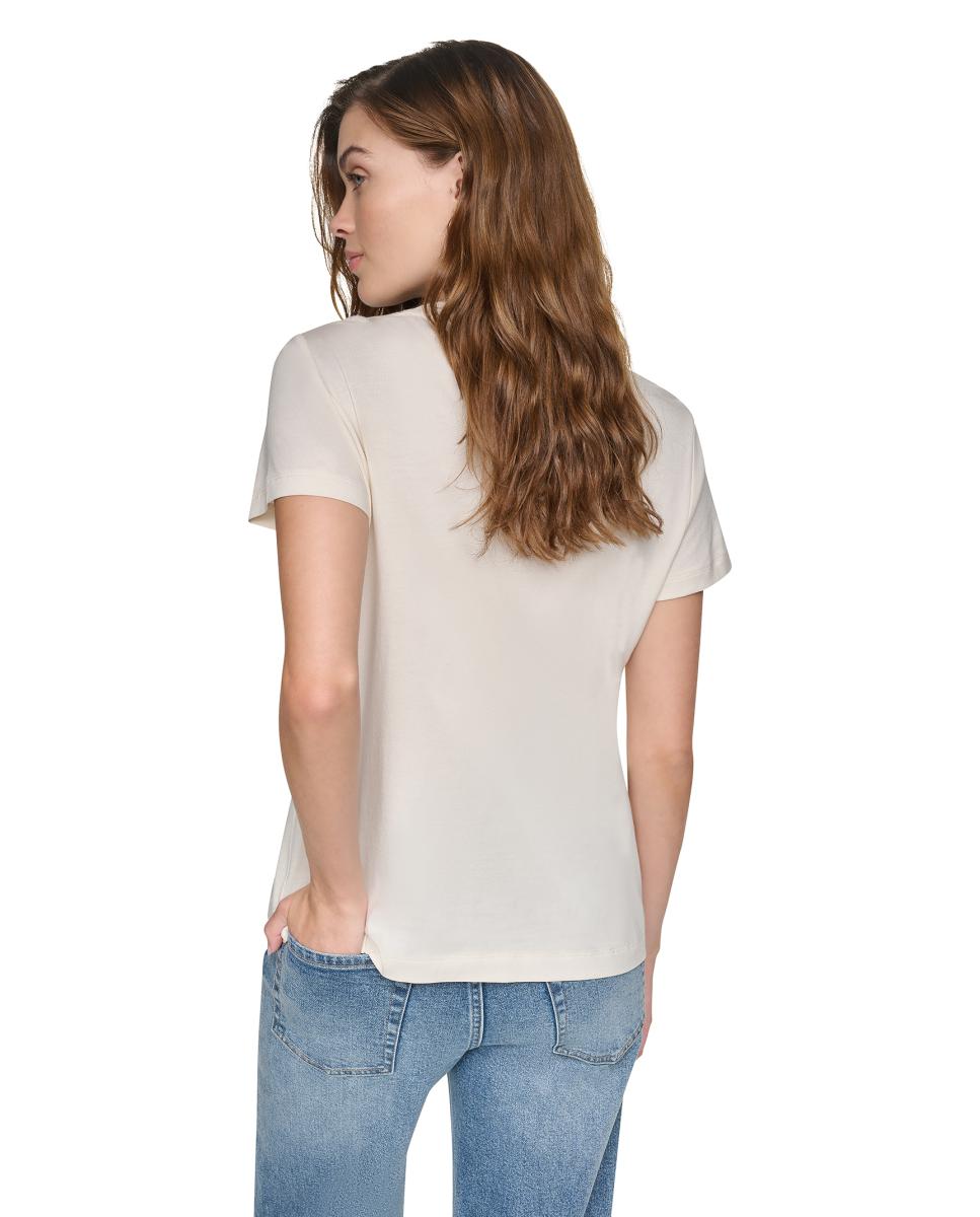 T-shirt de Manga Curta e Decote Redondo com Logótipo de Lantejoulas Multiposições Bege-3
