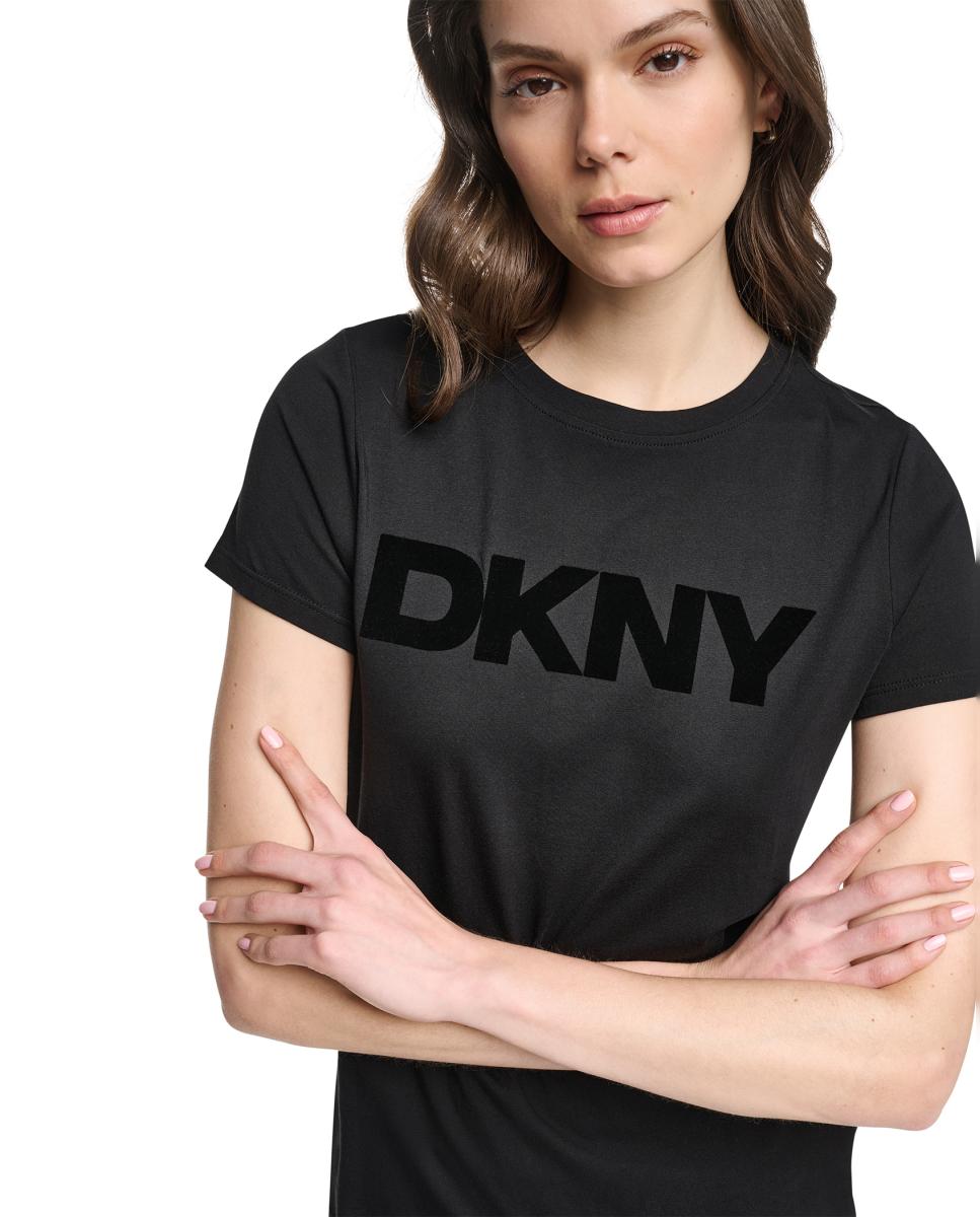 T-shirt de Manga Curta e Decote Redondo com Logótipo em Contraste Preto-4