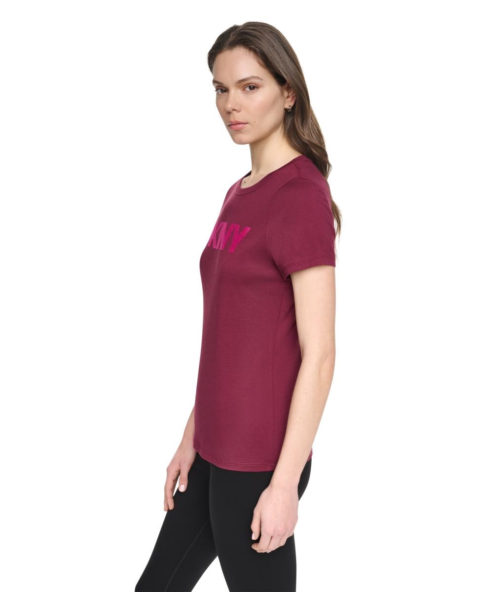 T-shirt de Manga Curta e Decote Redondo com Logótipo em Contraste Bordeaux-2
