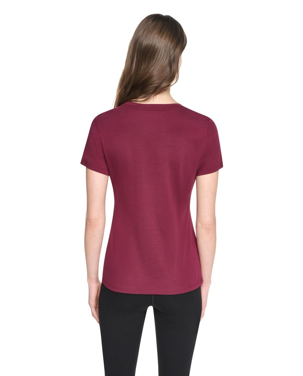 T-shirt de Manga Curta e Decote Redondo com Logótipo em Contraste Bordeaux-3