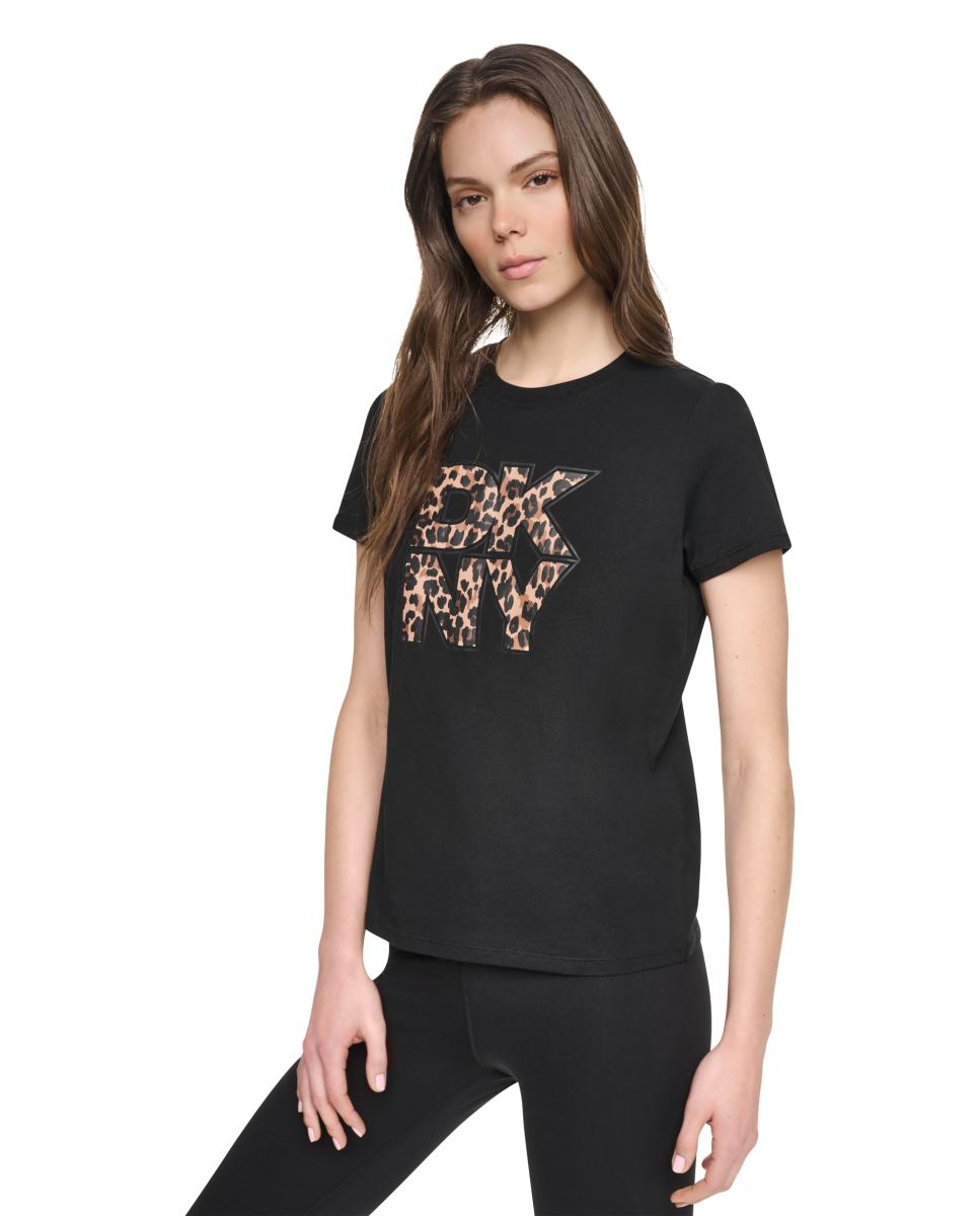 T-shirt de Manga Curta e Decote Redondo com Logótipo de Animal Print Preto-2