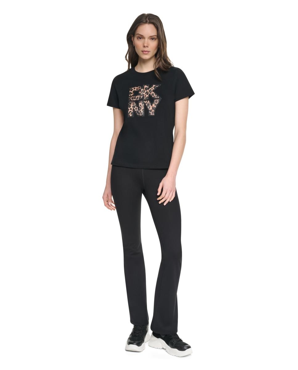 T-shirt de Manga Curta e Decote Redondo com Logótipo de Animal Print Preto-3