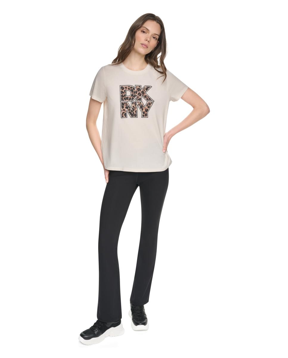 T-shirt de Manga Curta e Decote Redondo com Logótipo de Animal Print Bege-2