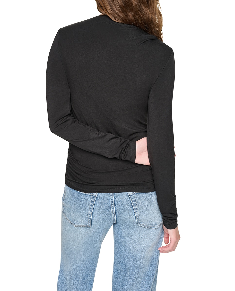 Camisola de Manga Comprida e Gola Fechada com Detalhe de Drapeado num dos Lados Preto-2