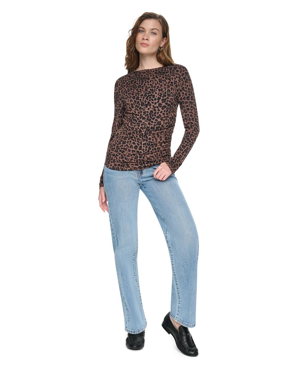 Camisola de Manga Comprida e Gola Fechada com Detalhe de Drapeado num dos Lados Multicolor-5