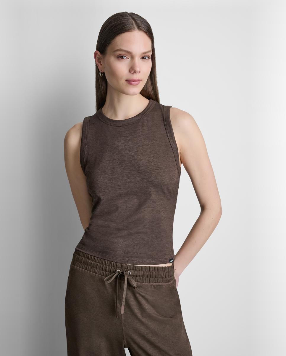 Tank top de mujer de cuello redondo - Dkny Jeans - Marrón oscuro Marrón oscuro-1