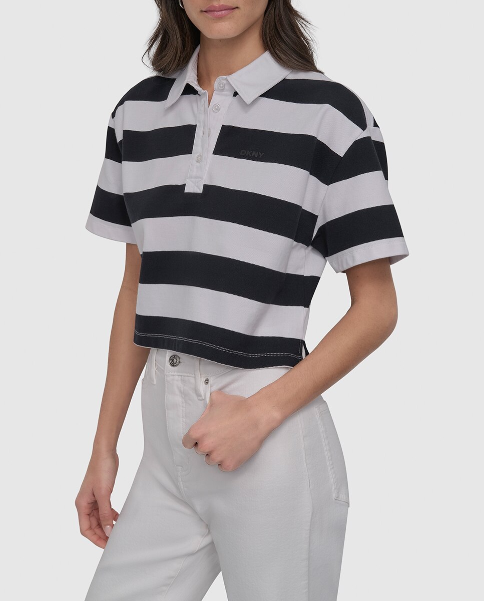 Imagem 0 de T-shirt Tipo Polo às Riscas com Manga Curta