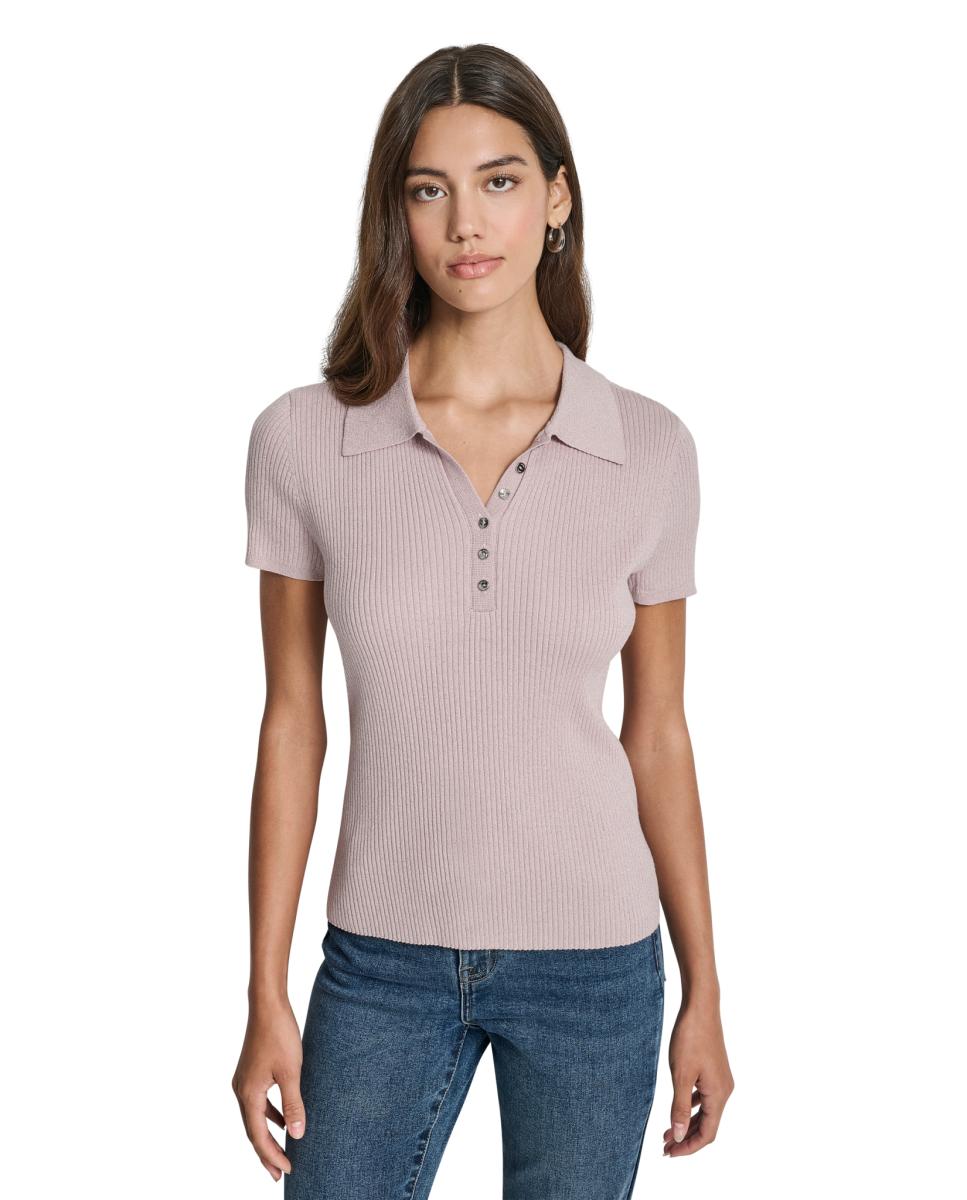 Jersey de mujer tipo polo de manga corta - Dkny Jeans - Rosa claro Rosa claro-1