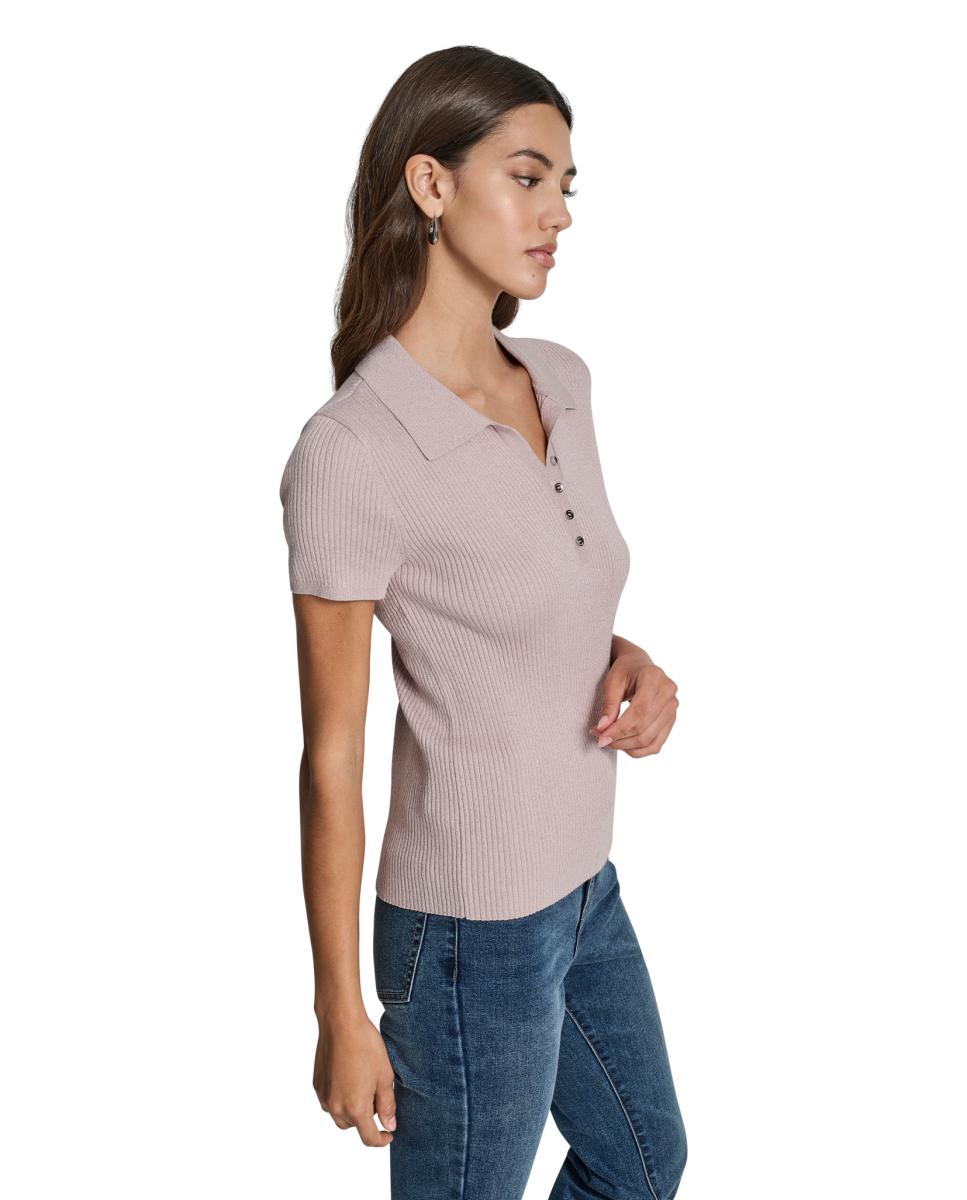 Jersey de mujer tipo polo de manga corta - Dkny Jeans - Rosa claro Rosa claro-3
