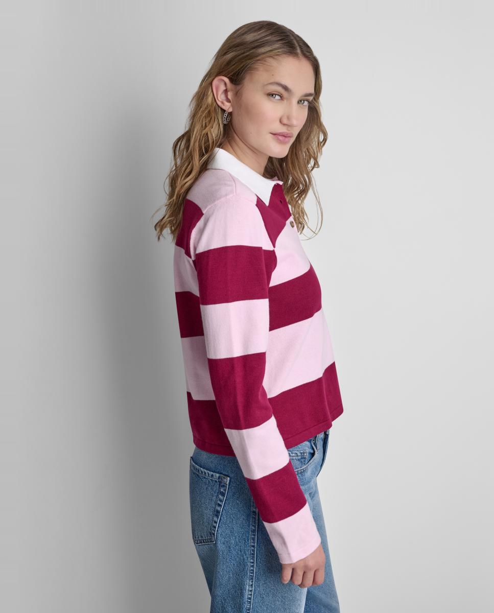 Polo de Manga Comprida com Decote de Botões e Estampado às Riscas Multicolor-2