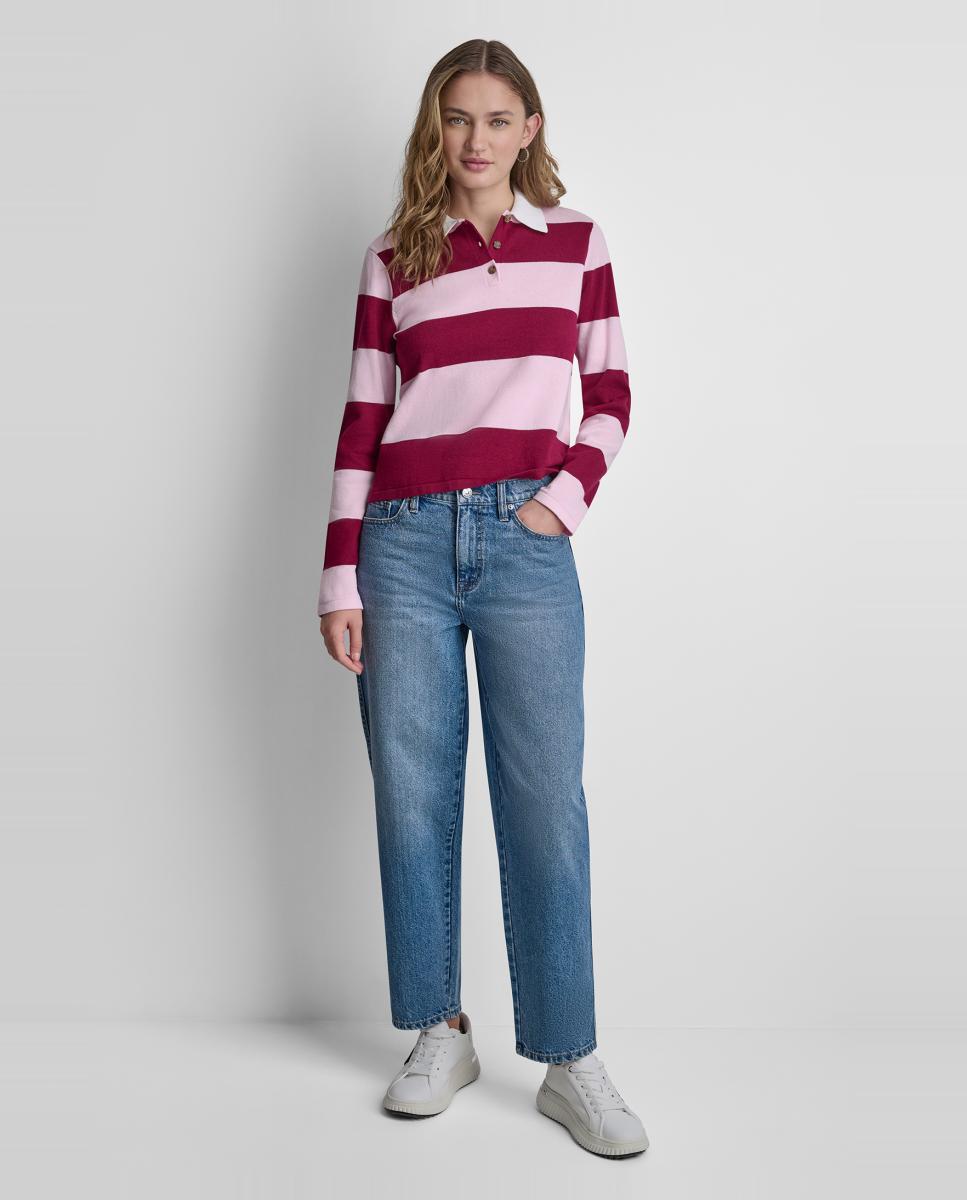 Polo de Manga Comprida com Decote de Botões e Estampado às Riscas Multicolor-4