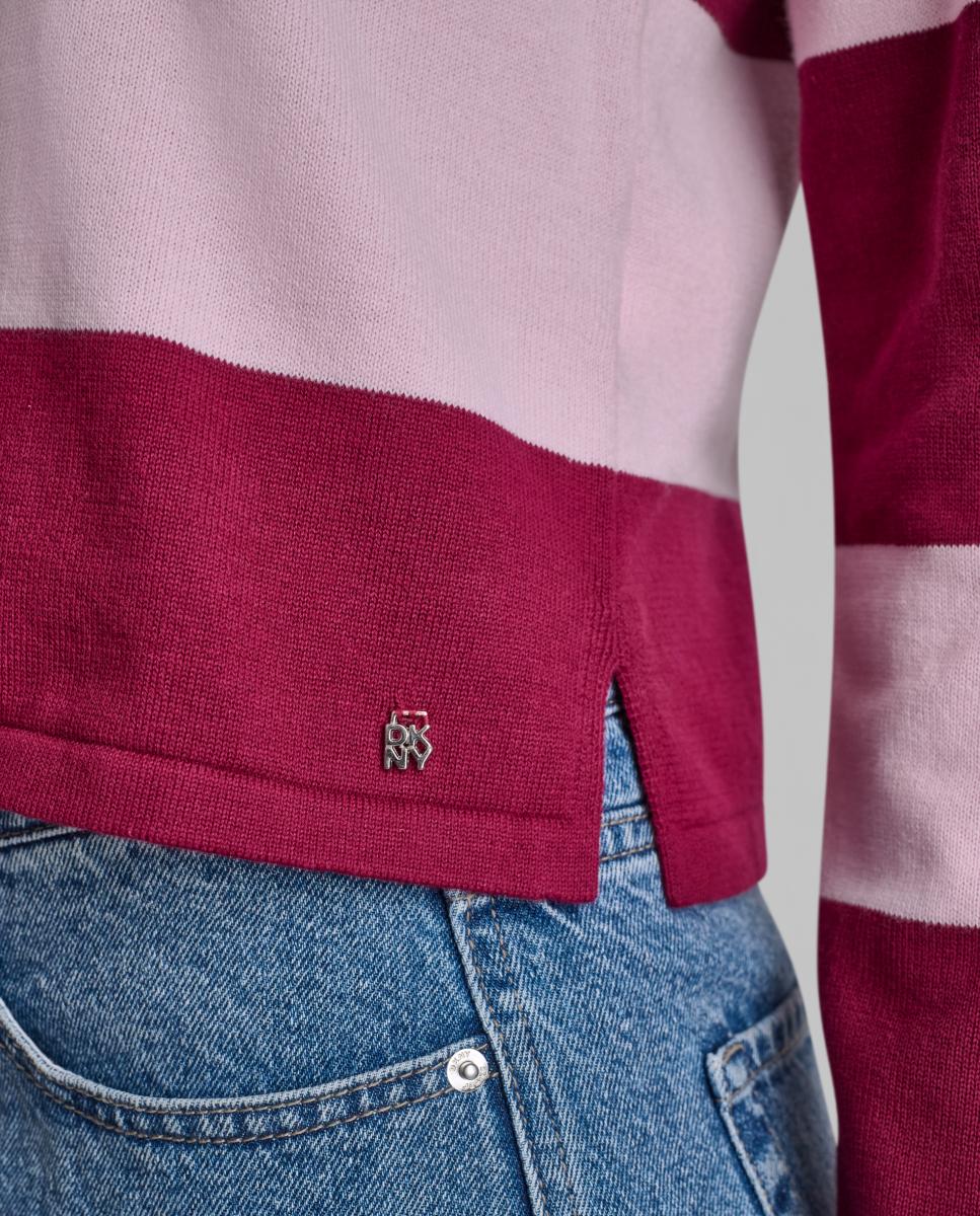 Polo de Manga Comprida com Decote de Botões e Estampado às Riscas Multicolor-5