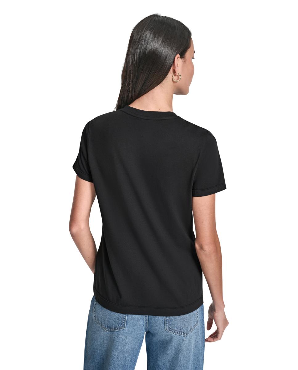 T-shirt de mulher com manga curta e logótipo Preto-2