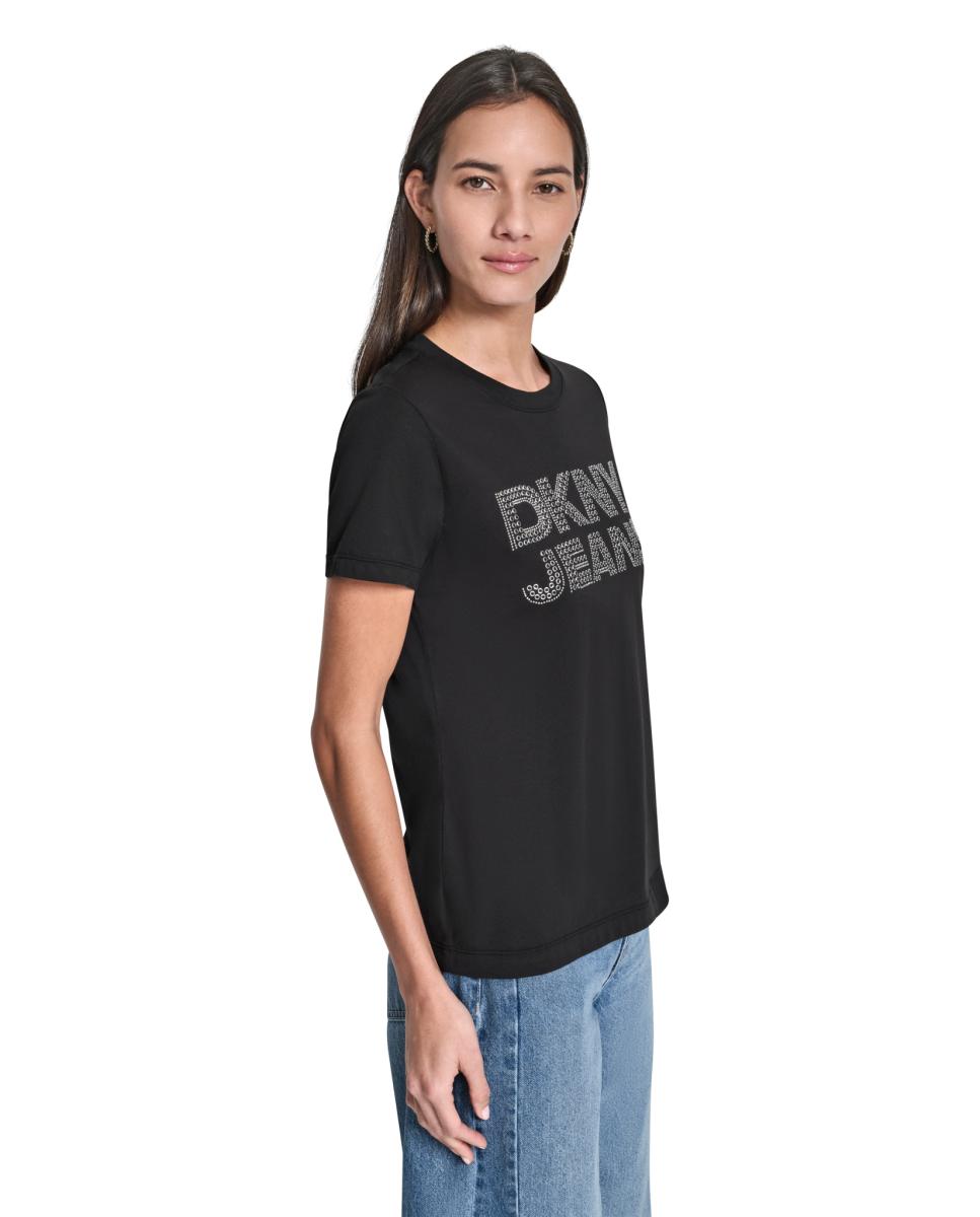 T-shirt de mulher com manga curta e logótipo Preto-3