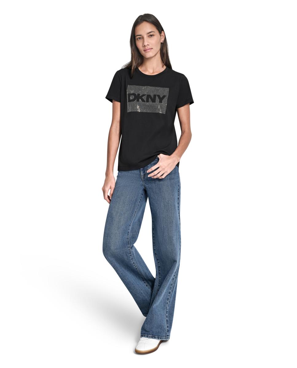 T-shirt de mulher com manga curta e logótipo Preto-3