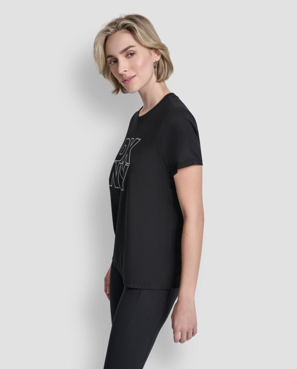 T-shirt de mulher com manga curta e logótipo Preto-4