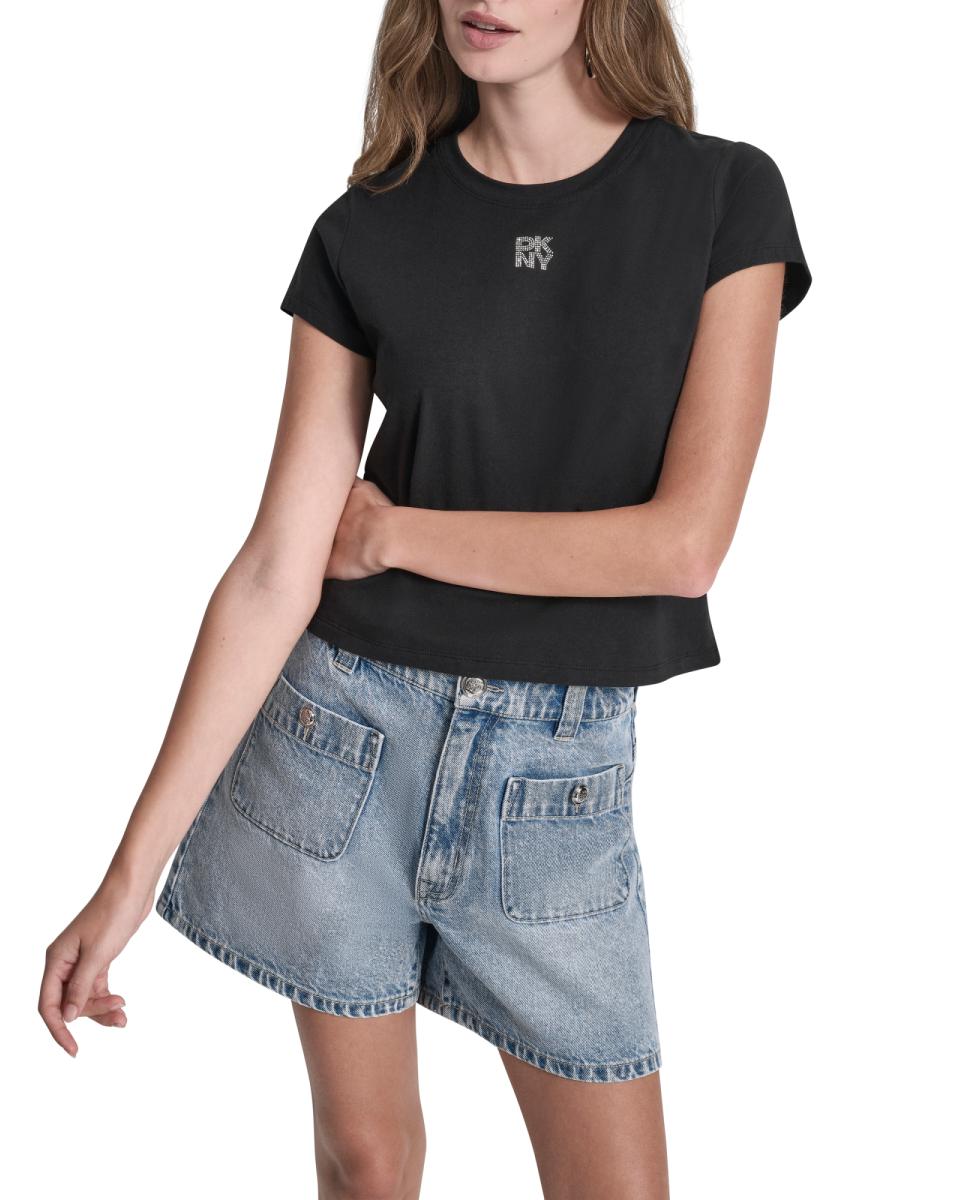 DKNY - Camiseta de mujer con logo de strass.