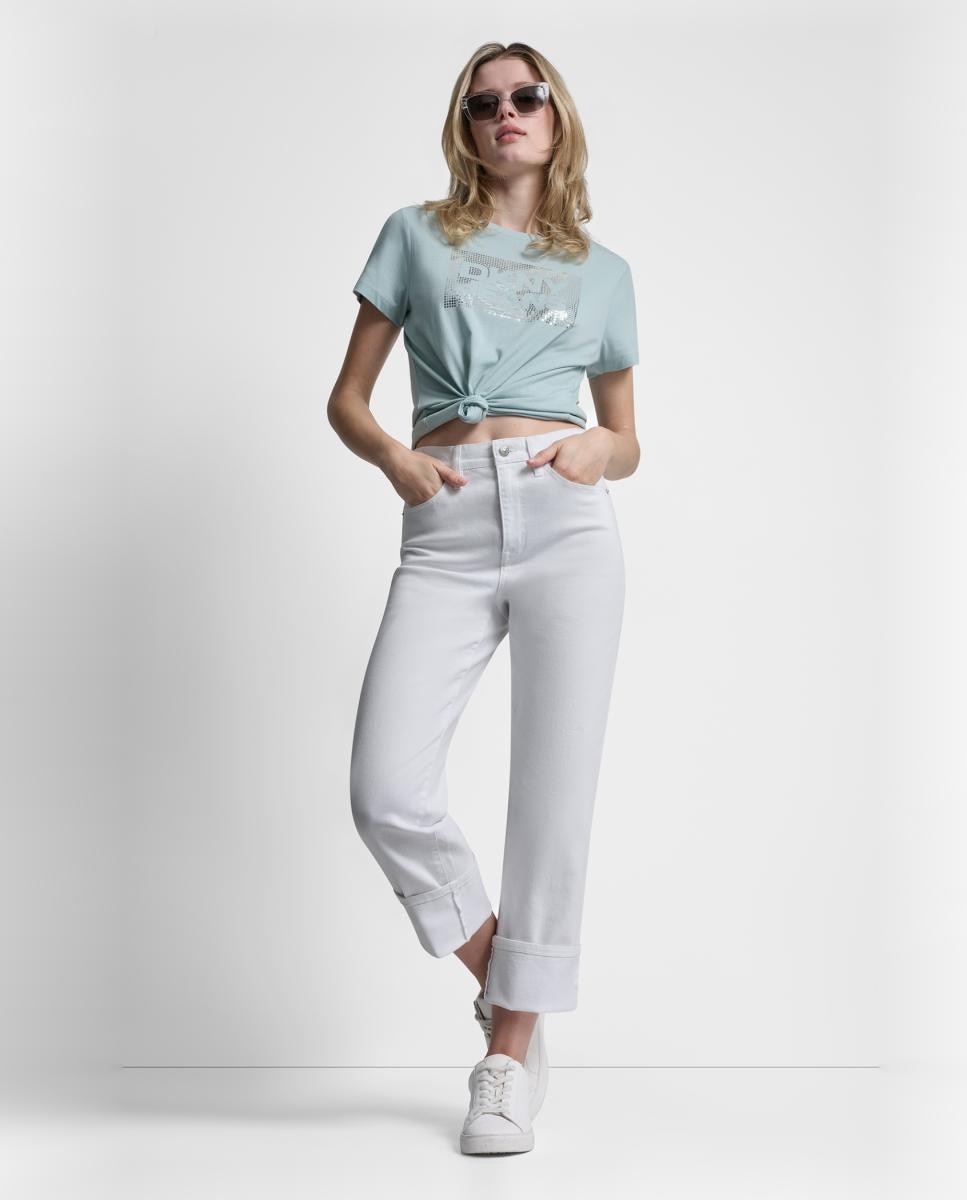 T-shirt de algodão com logótipo Azul-claro-5