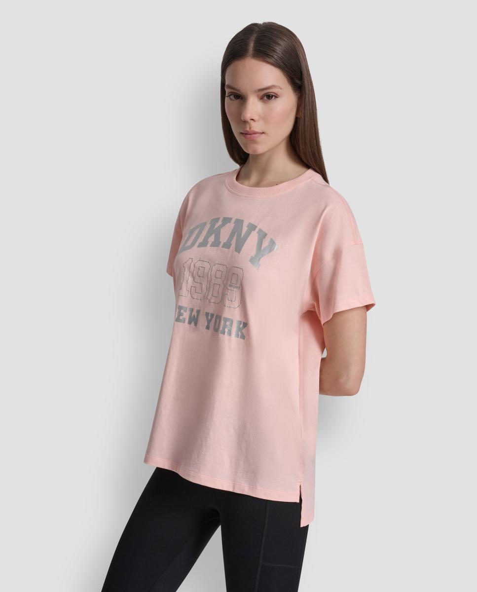 T-shirt de algodão com logótipo Rosa-claro-3