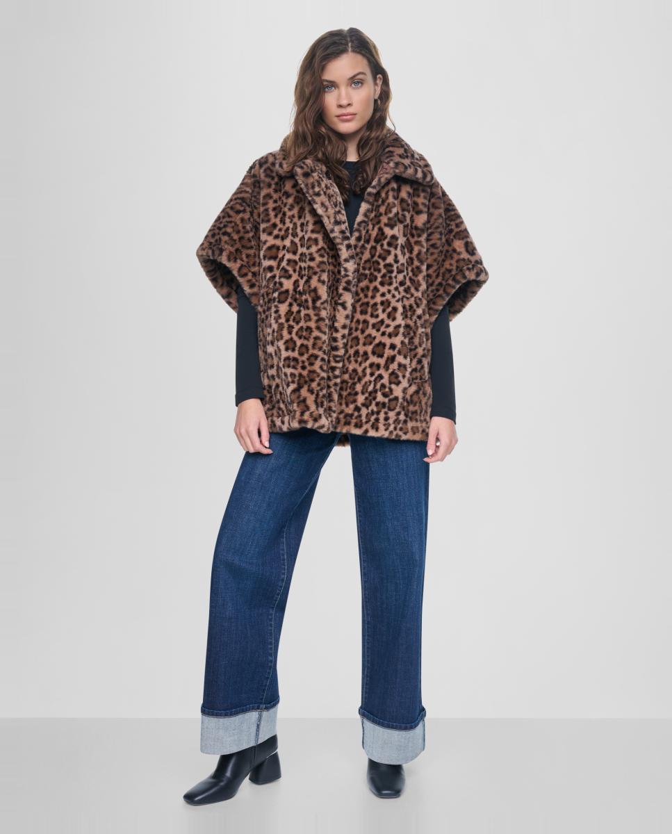 Casaco Tipo Poncho de Pelo Sintético Multicolor-6
