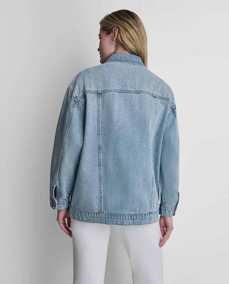 Casaco de Ganga com Fecho de Botões e Detalhe de Tachas Azul-claro-2