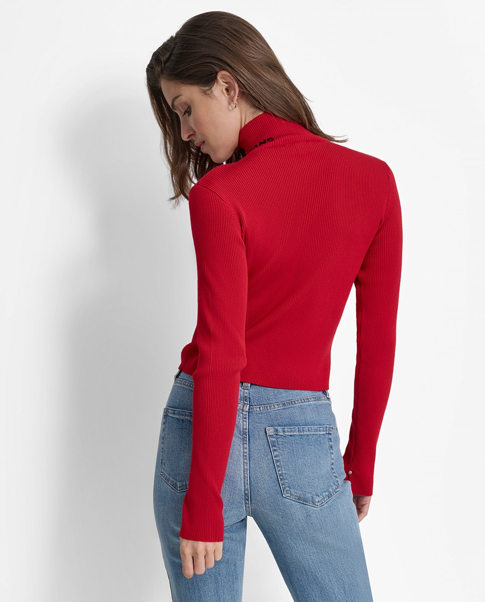 Camisola de Malha de Gola Alta com Logótipo Lateral e Manga Comprida Vermelho-2
