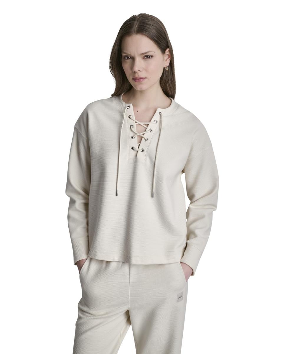 Jersey de mujer con detalle trenzado en el pecho - Dkny Jeans - Crema Crema-1