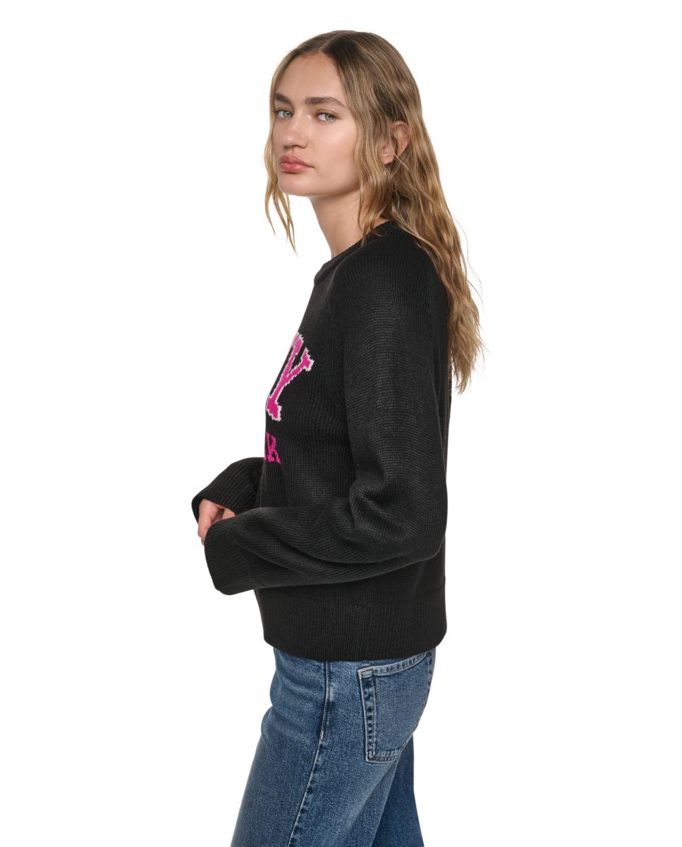 Camisola de Malha de Decote Redondo com Logótipo em Contraste Preto-3