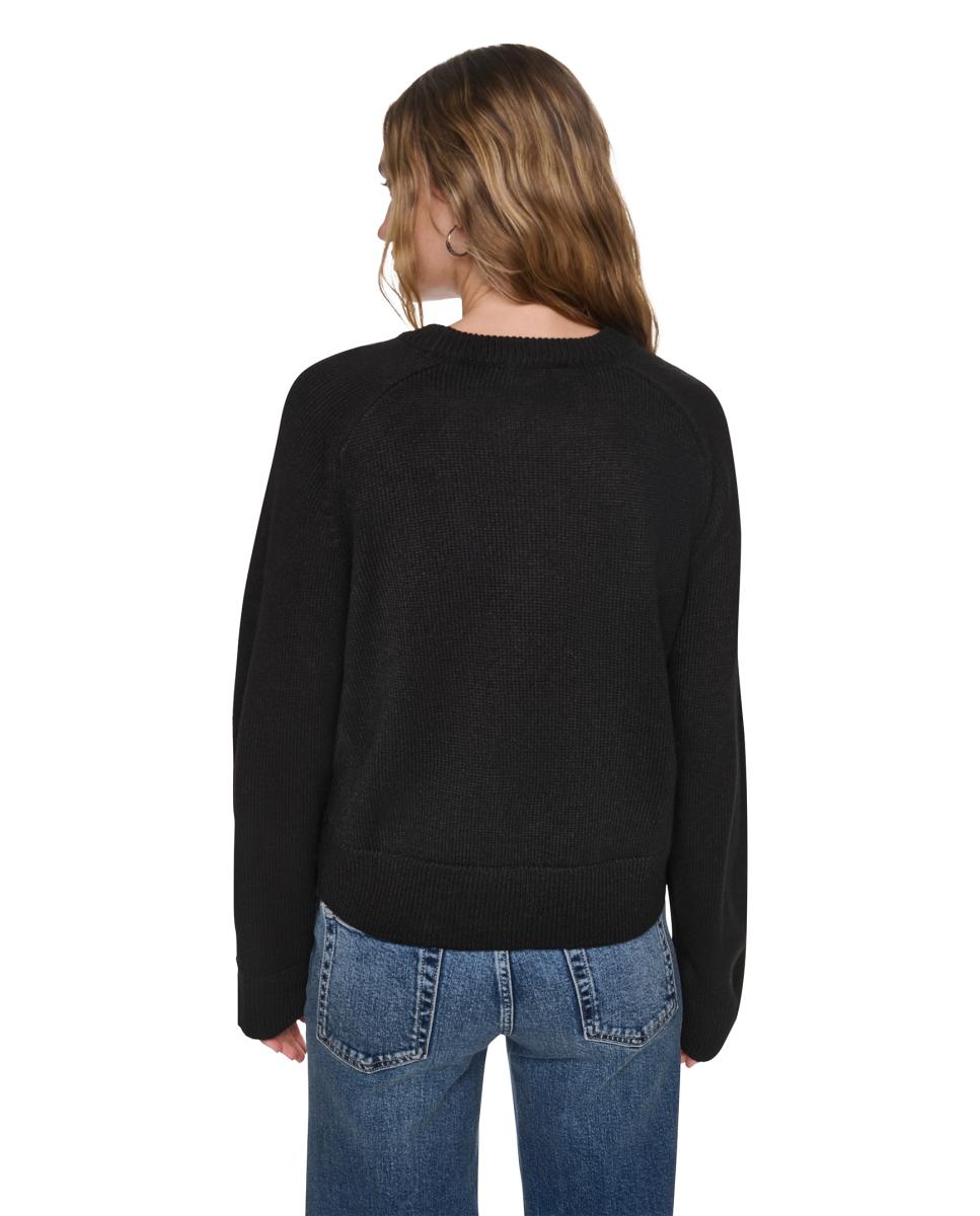 Camisola de Malha de Decote Redondo com Logótipo em Contraste Preto-4