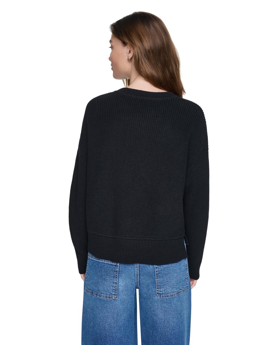 Camisola de Malha de Decote Redondo com Logótipo em Contraste Preto-3