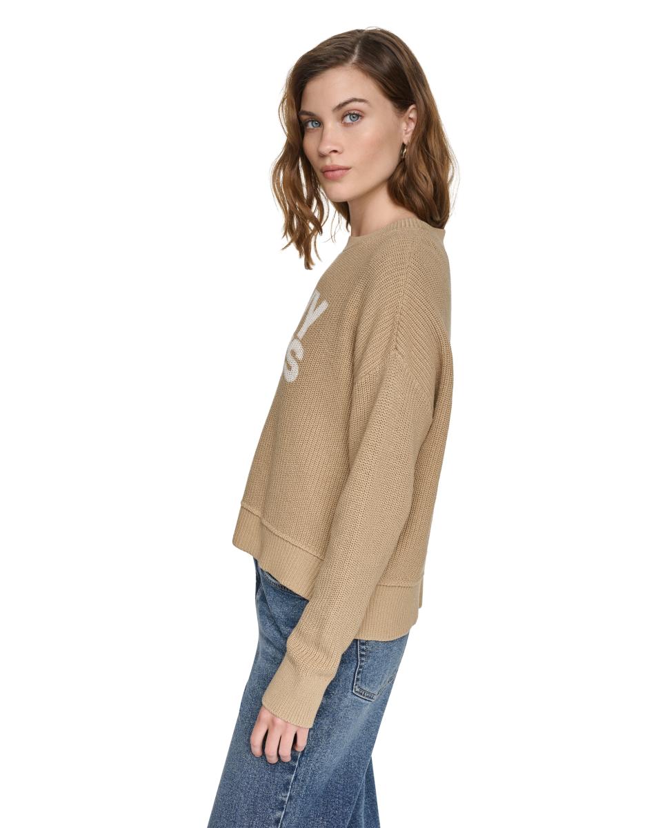 Camisola de Malha de Decote Redondo com Logótipo em Contraste Camel-2