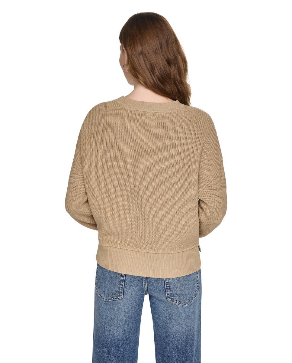 Camisola de Malha de Decote Redondo com Logótipo em Contraste Camel-3