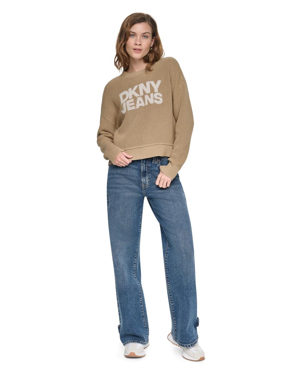 Camisola de Malha de Decote Redondo com Logótipo em Contraste Camel-5
