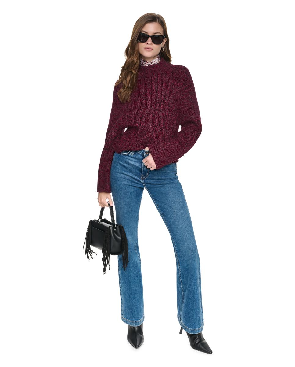 Camisola de Malha com Meia Gola e Punhos à Vista Bordeaux-2