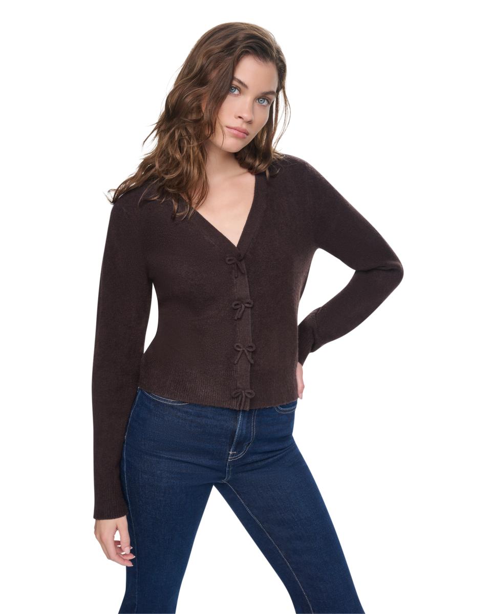 Imagem 0 de Cardigan com Decote em Bico e Fecho de Botões com Detalhe de Laços