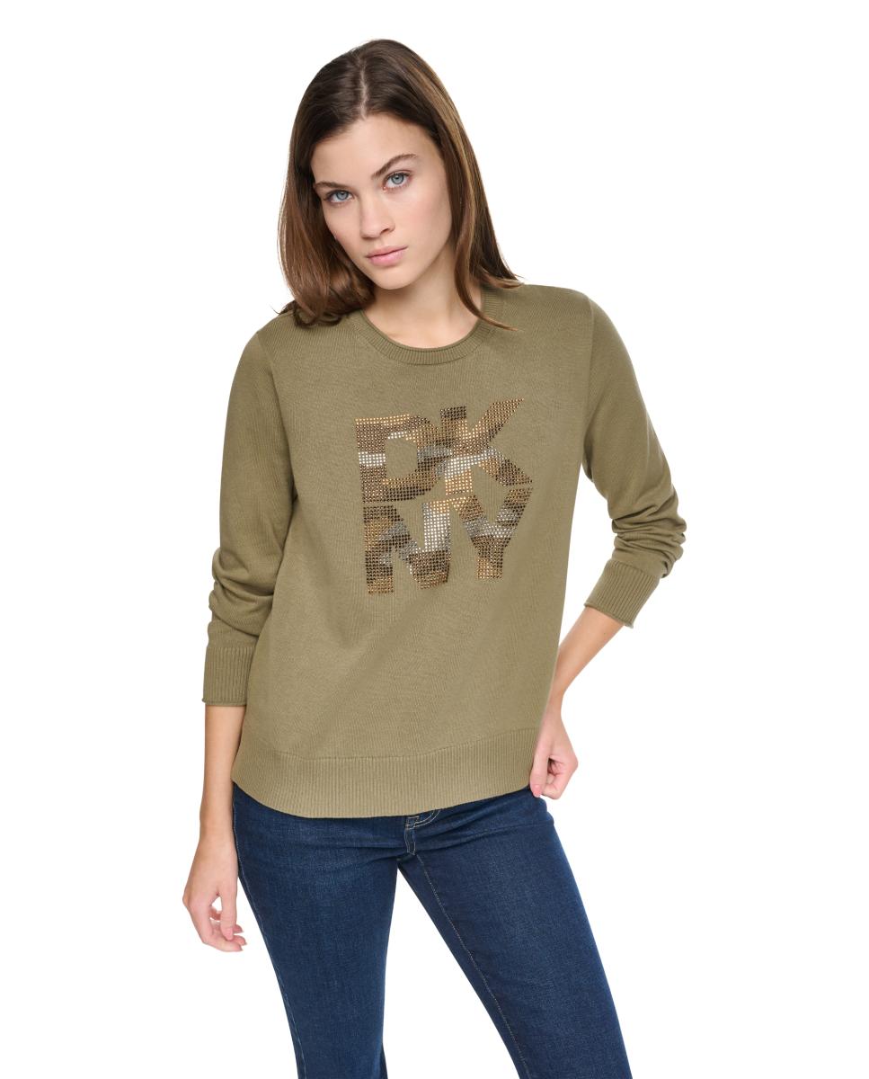 Imagem 0 de Camisola de Malha de Decote Redondo com Logótipo de Brilhantes Tipo Camuflagem
